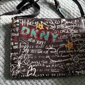 DKNY Black and Teal Graffiti Crossbody Bag
